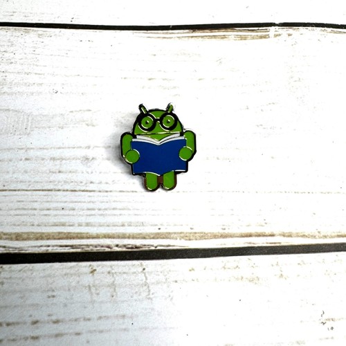 Android robot bookworm pin - robot,